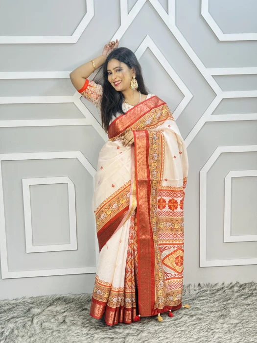 সেমি অর্গাঞ্জা কাতান পাড় সিল্ক শাড়ি TS-7227