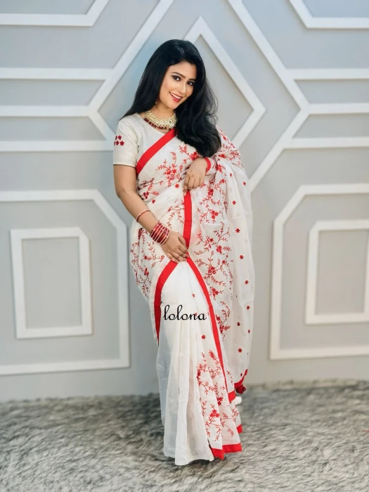Halfsilk Embroidery Saree Em-111