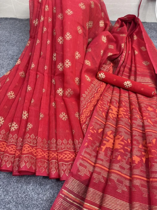 Halfsilk Sharee with Blouse  jm red