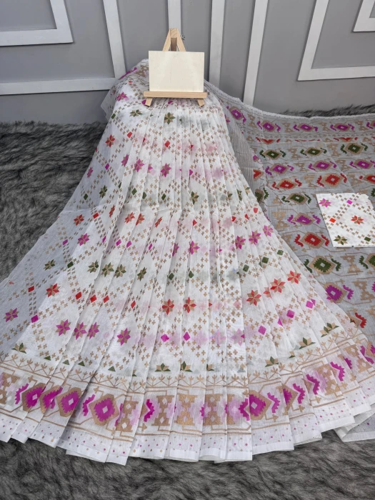 Halfsilk Saree With  Blouse white