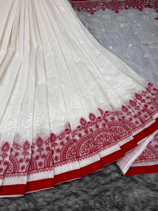 Embroidery khadi Cotton Saree Em-170