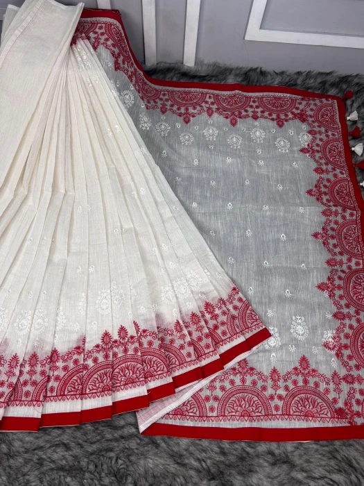 Embroidery khadi Cotton Saree Em-170