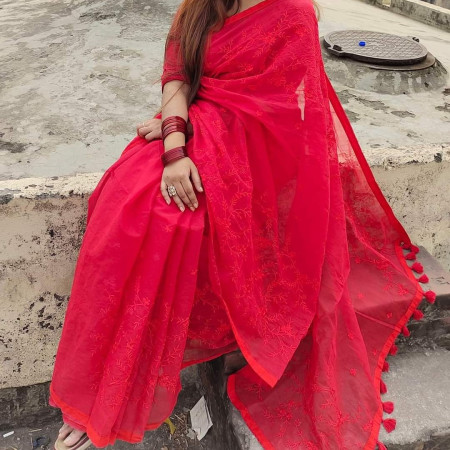 Halfsilk Embroidery Saree Em-116