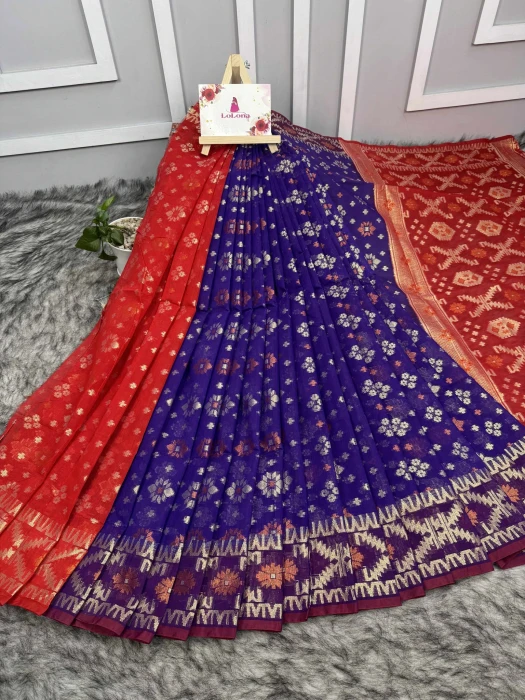 টেনসেল জরি জামদানী শাড়ি Code-Jm-4101