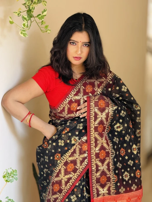 টেনসেল জরি জামদানী শাড়ি Code-Jm-4102