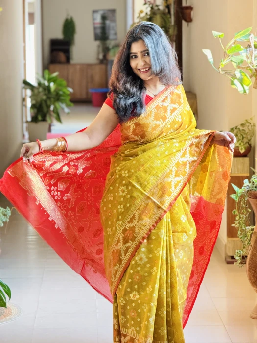 টেনসেল জরি জামদানী শাড়ি Code-Jm-4108