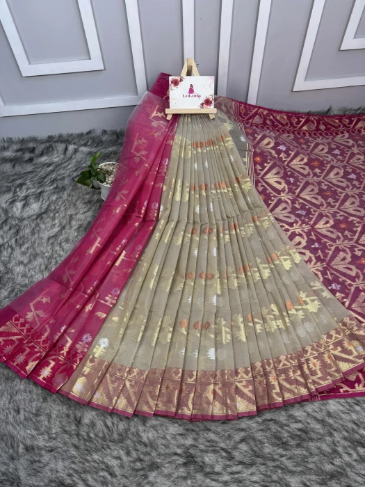 টেনসেল জরি জামদানী শাড়ি Code-Jm-4103