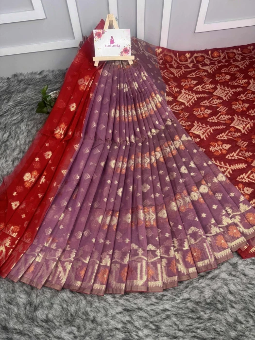 টেনসেল জরি জামদানী শাড়ি Code-Jm-4107