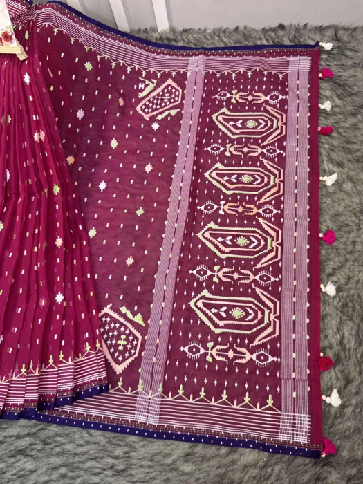 হাফসিল্ক এম্বোস প্রিন্ট শাড়ি RS-4023